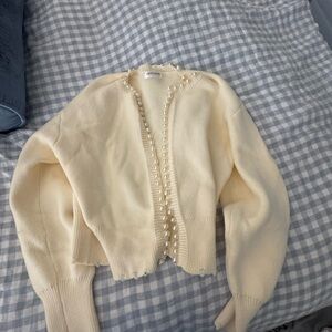 Vestique Cream Pearl-Trimmed Cardigan